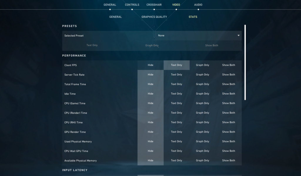 Show Valorant in game fps counter text or graph or both options in the gameplay screen