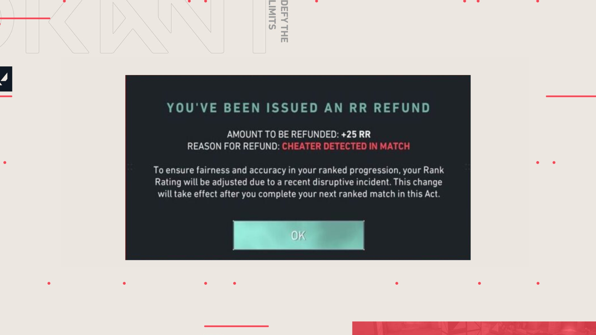 Valorant RR Refund System Cheater Detected Counter Protection